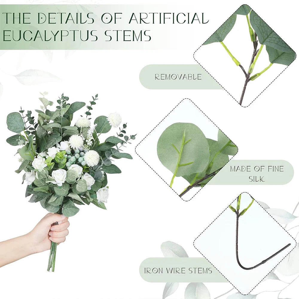 30/60/120Pcs Artificial Eucalyptus Leaves Stems Bulk 3 Kinds Mixed Silver Dollar Eucalyptus Bouquets Floral Wedding Home Decor Zpaxo