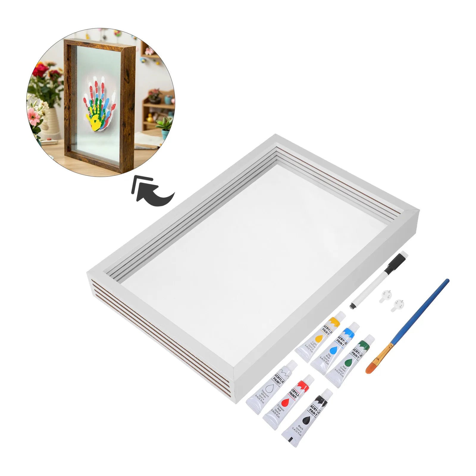 Family Handprint Wooden Frame DIY Art Print Craft Display Case Box
