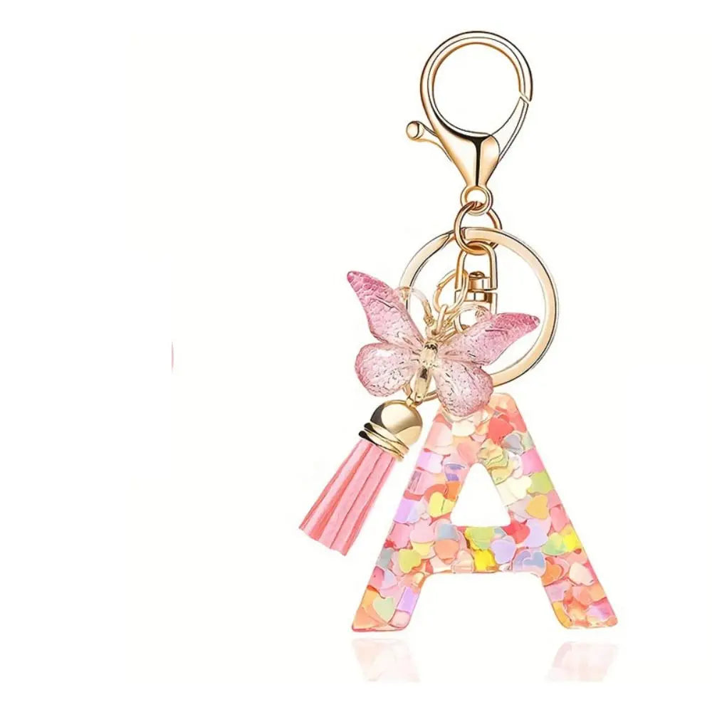 Personality Dreamy 26 Letter Keychain Sequin A-z Butterfly Initial Zpaxo Letter A