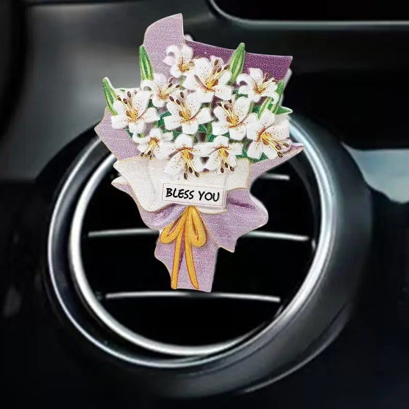 Sunflower Rose Bouquet Car Vent Air Freshener Clip