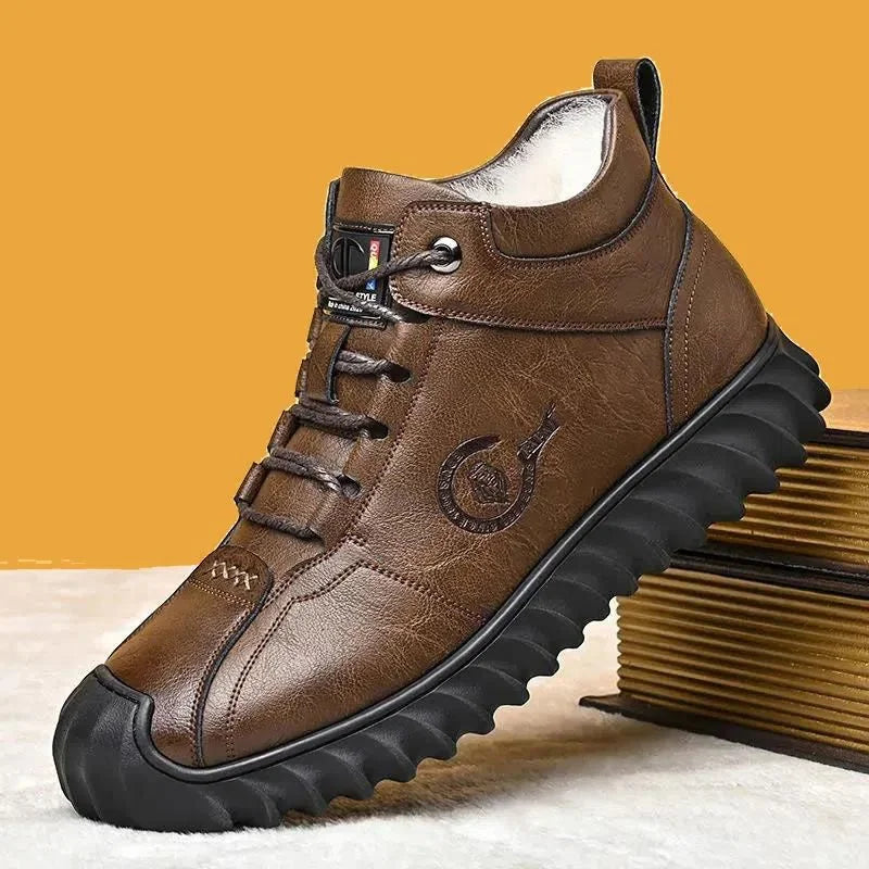 CINESSD Warm Winter Velvet Men's Snow Boots Non-slip Leather Thick Zpaxo