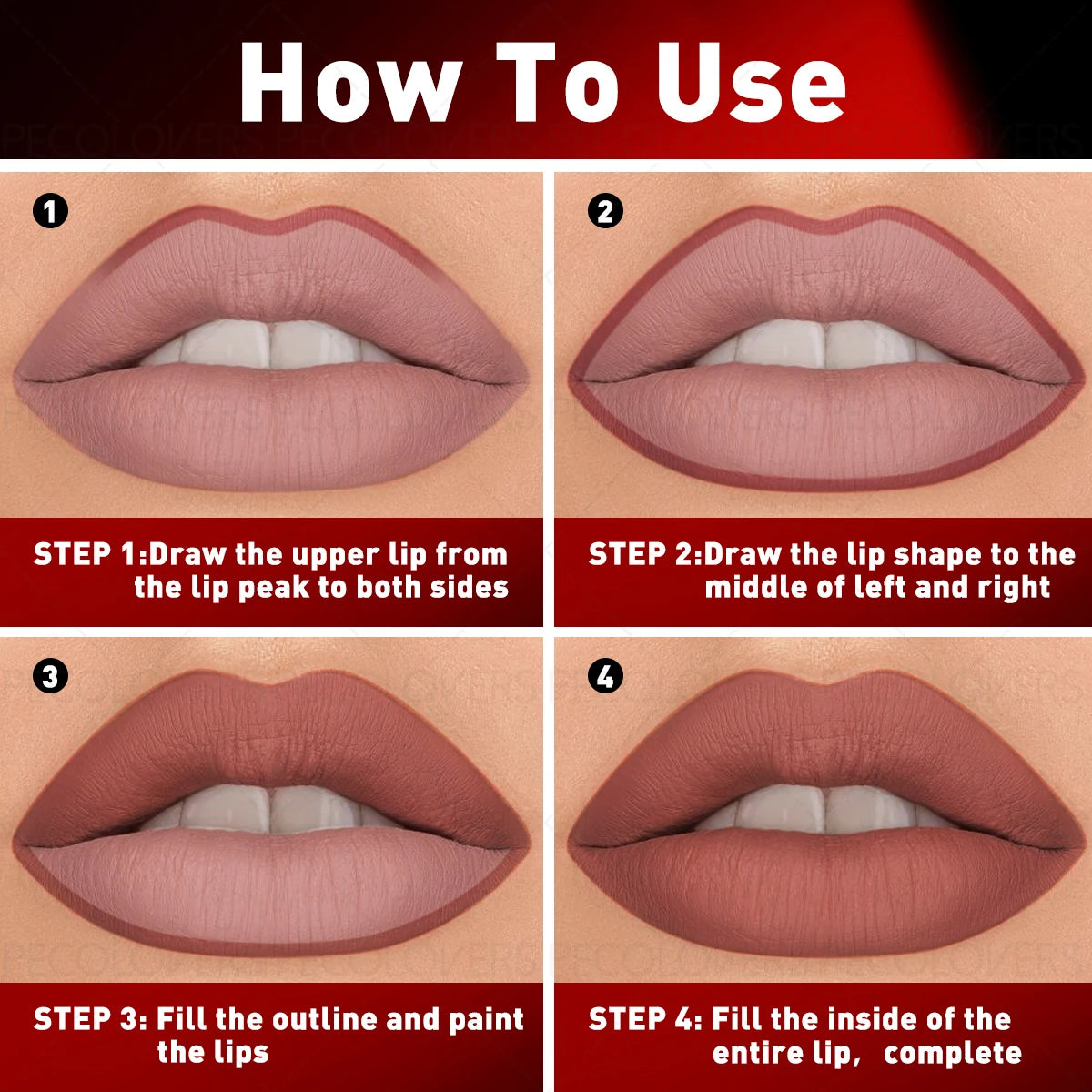 1PC Vibrant Colors Lip Liner, Colorfast, Easy to Color, Waterproof, , Not Sticky, Lightness, Portable Travel Makeup Zpaxo