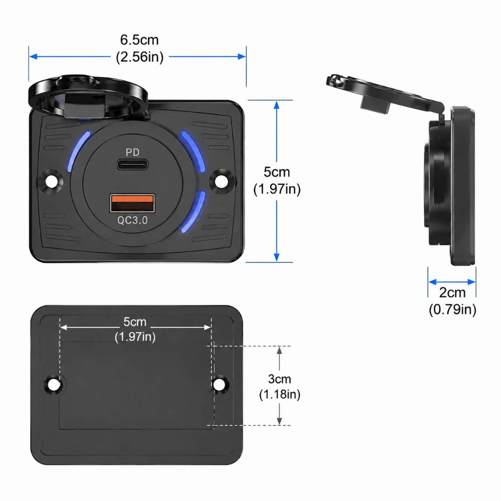 12V 24V Compatible Panel Mount USB Charger 2-4 Ports Shockproof Rubber Gaskets USB Charger Socket Compact Embedded Panel Zpaxo