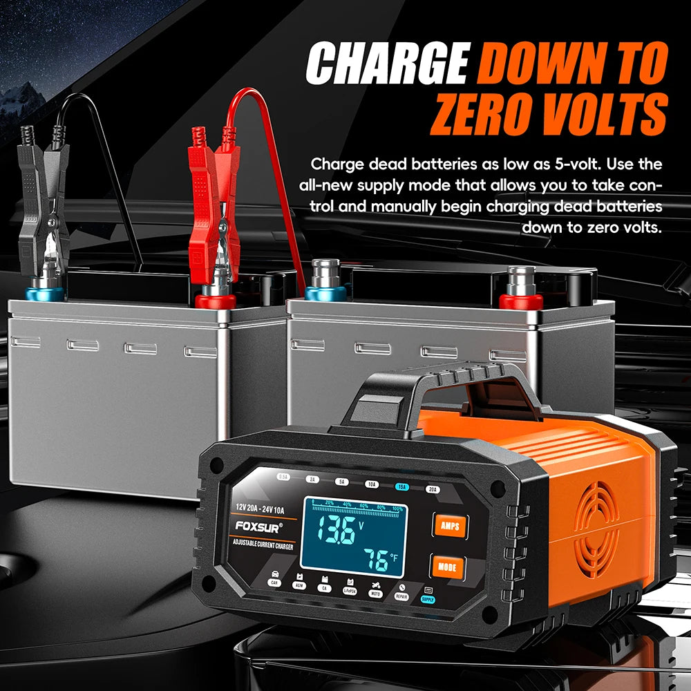 7 Stage Large Screen Digital Display Smart Battery Charger 12V 24V
