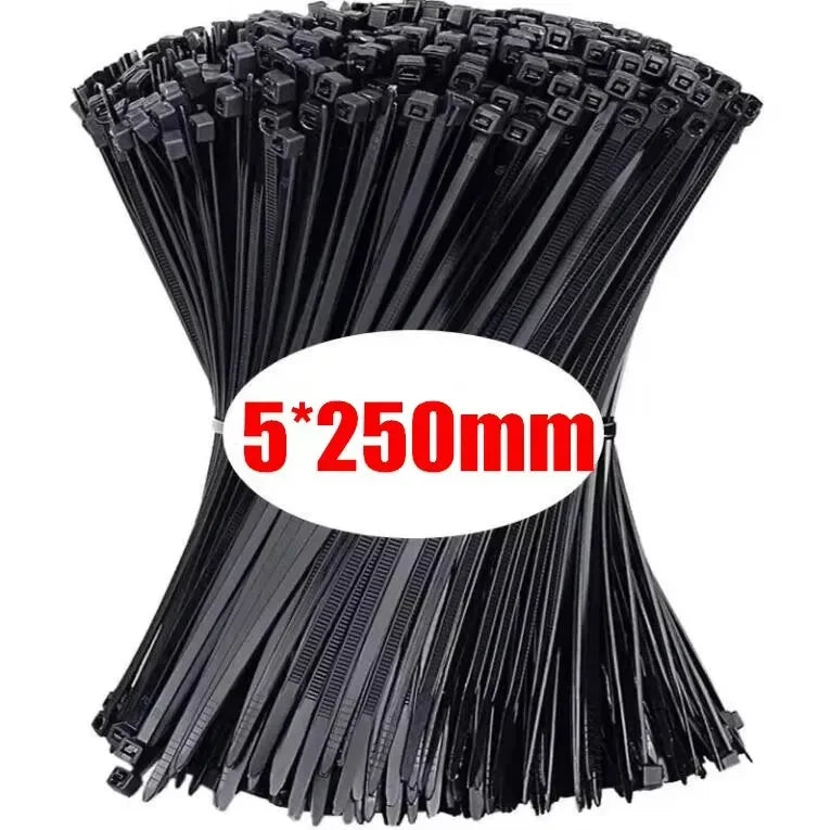 100pcs Black Cable Ties High Tensile Strength, Uv Resistant, Self-Locking For Home & Office Cord Management lengthen extend Zpaxo 5X250mm-100Pcs