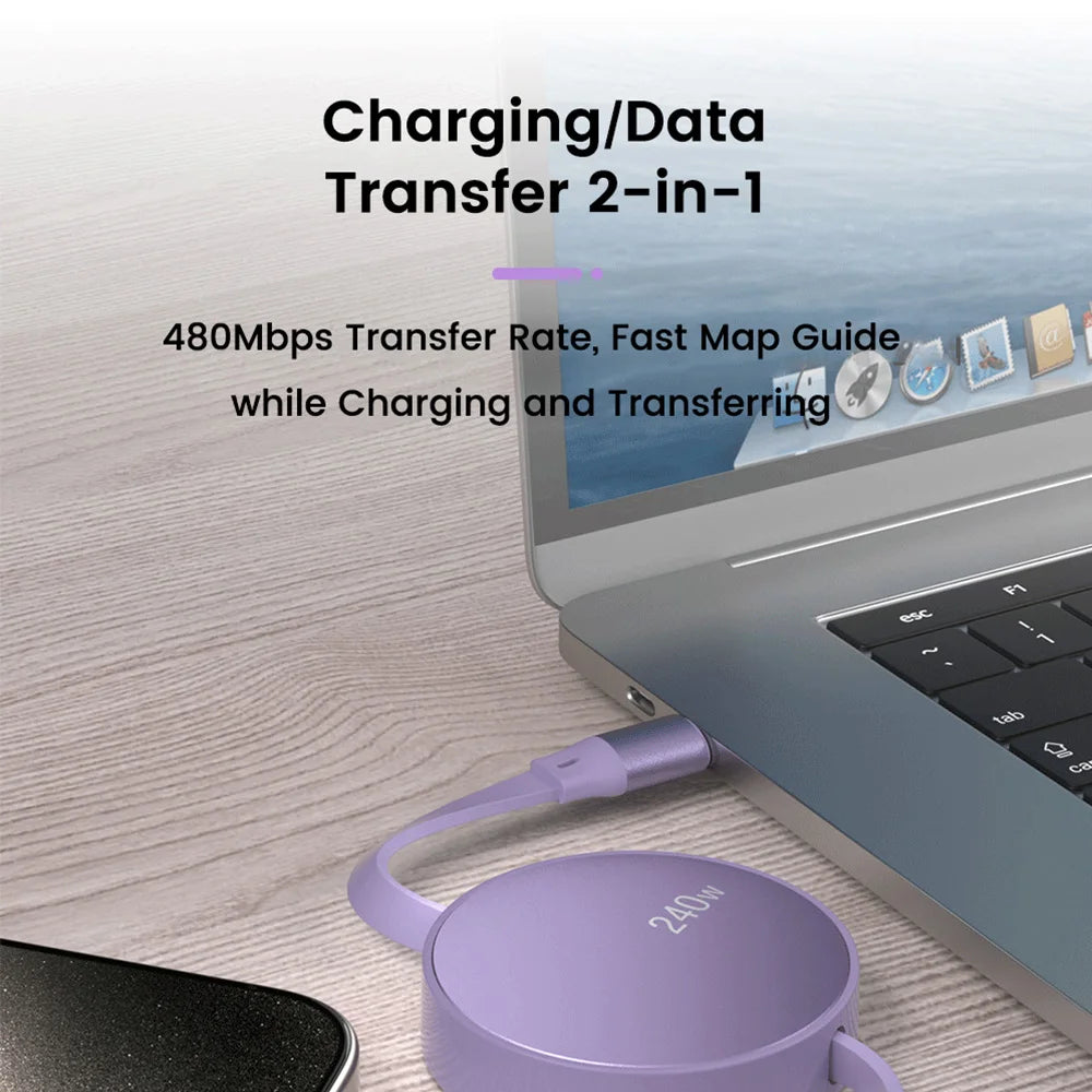 240W PD USB Type C To Type C Cable Retractable Fast Charging USB C Cable For iPhone 15 Huawei Xiaomi Samsung MacBook Data Wire Zpaxo