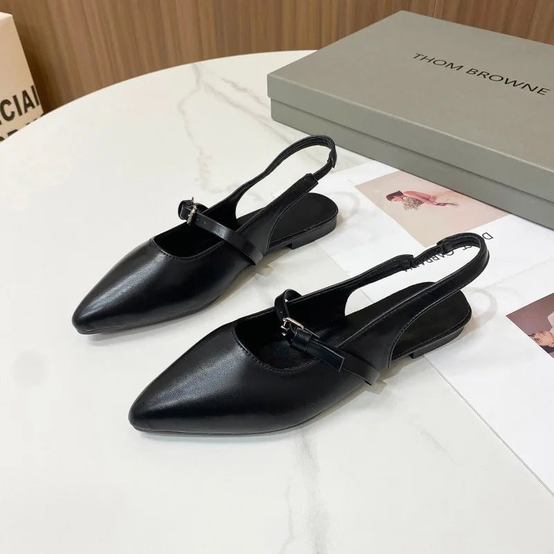 French Flat Black Baotou Sandals Fairy Shoes 2025 New Spring and Summer Pointy Diamond Temperament Single Shoes Zapatos De Mujer Zpaxo