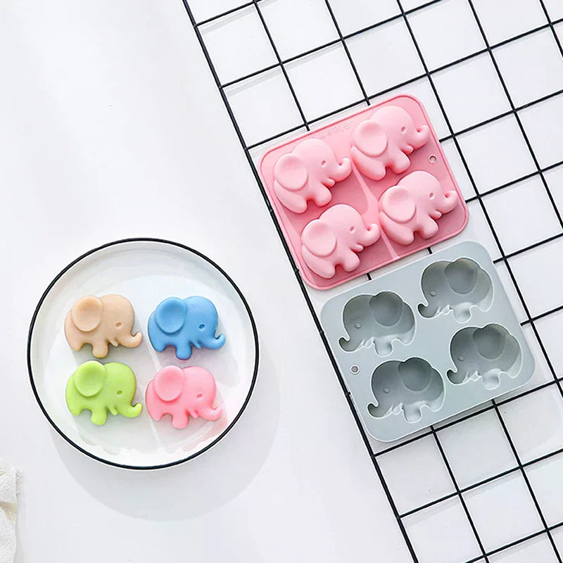 4-hole Baby Elephant Silicone Mold Cute Animal Fondant Candy Zpaxo