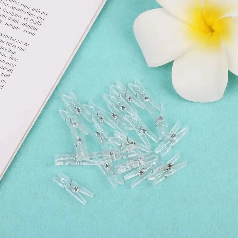 Mini Clear Plastic Spring Transparent Clips Clothes Photo Paper Peg
