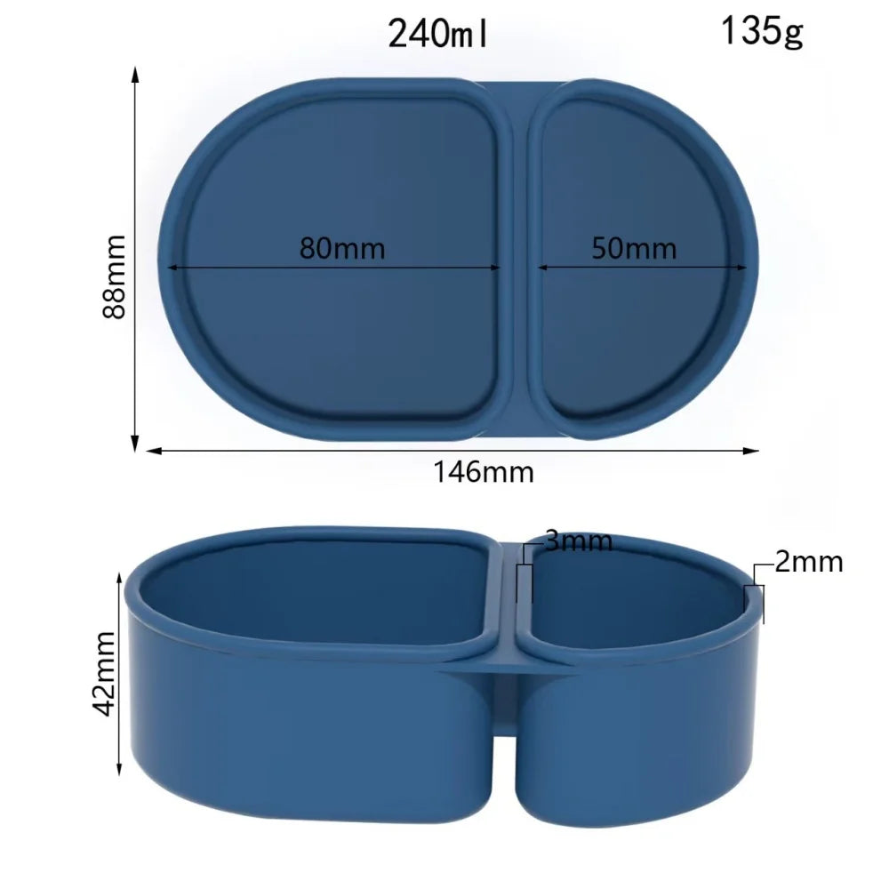 Premium Silicone Reusable Snack Containers Double Compartment Snackle Zpaxo Blue