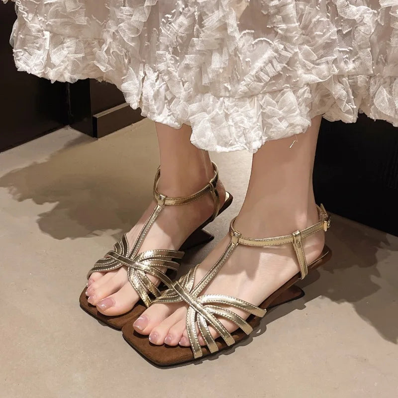 Square Open Toe Summer Women's Hollow Out Breathable Vintage Zpaxo