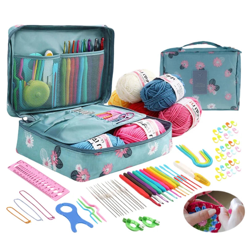 Crochet Beginners Hook Yarn Portable Hooks Travel Knitting Supplies Zpaxo blue 179 pcs