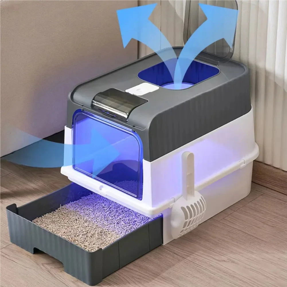 Fully Enclosed Cat Litter Box UV Sterilizatio Cat Toilet Oversize Rechargeable Sterilizing Deodorant Litter Box Pet Bedpans Zpaxo