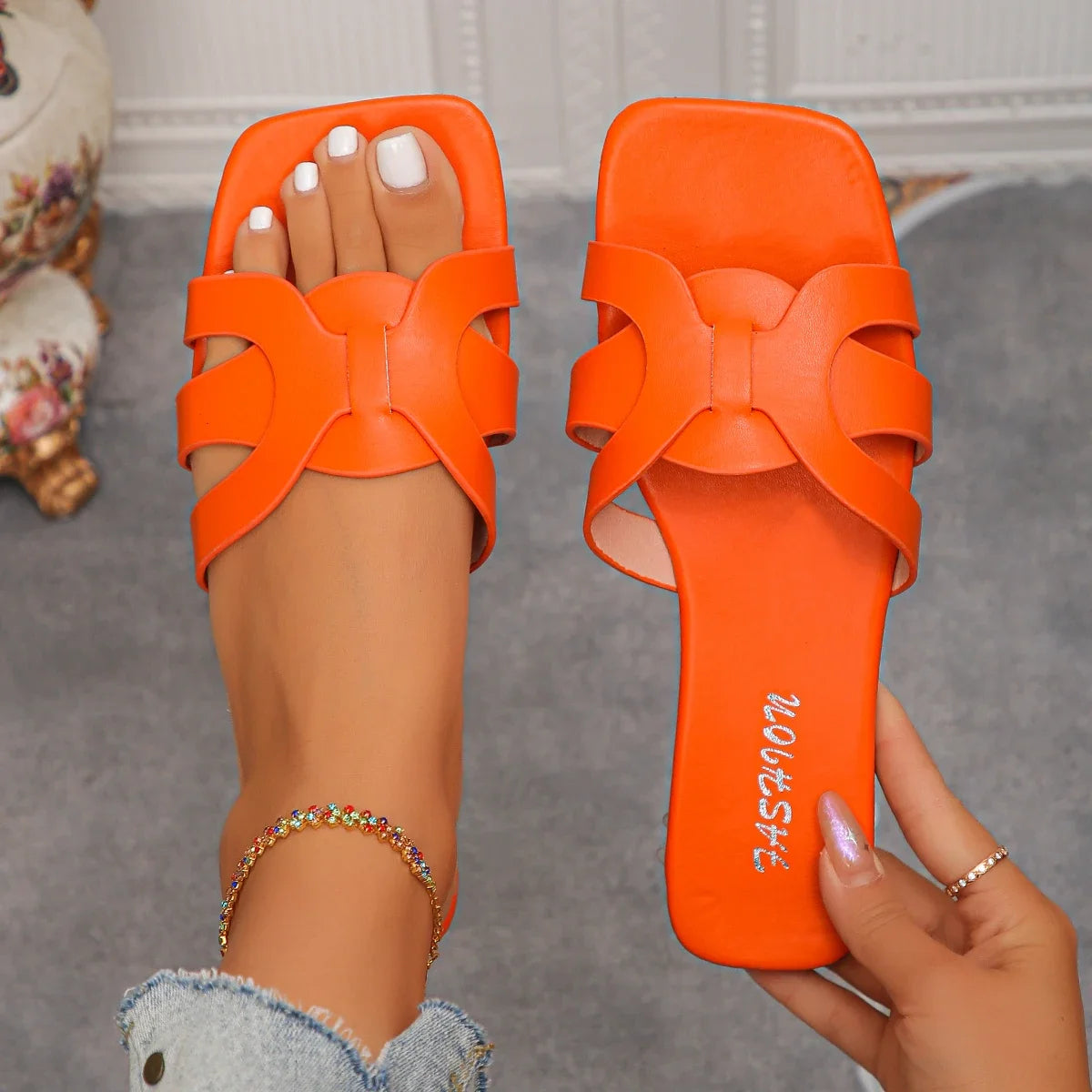 2025 New Women Slippers Couple Slip-On Casual Slippers Comfortable Slides Women Fashion Flat Sandals Lightweight Beach Shoes Zpaxo Orange 35