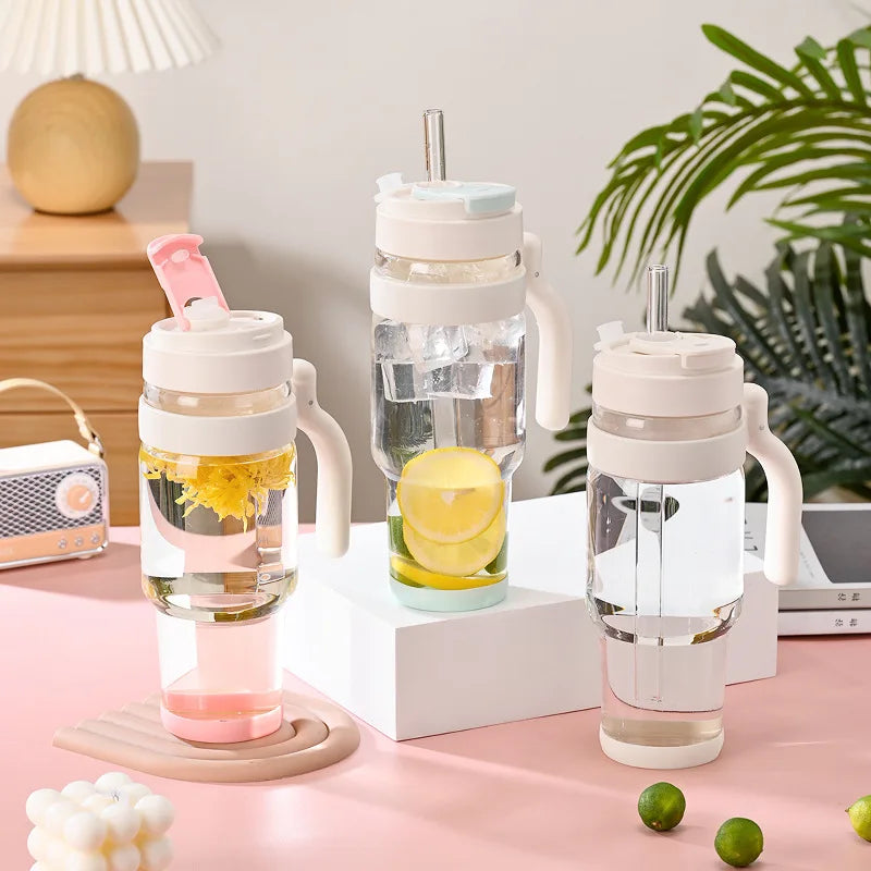 2026 New 1000ml Cross Border Popular Large Capacity Flower Tea Cup, Straw Glass Cup, High Borosilicate Car Ice Cream Cup Zpaxo