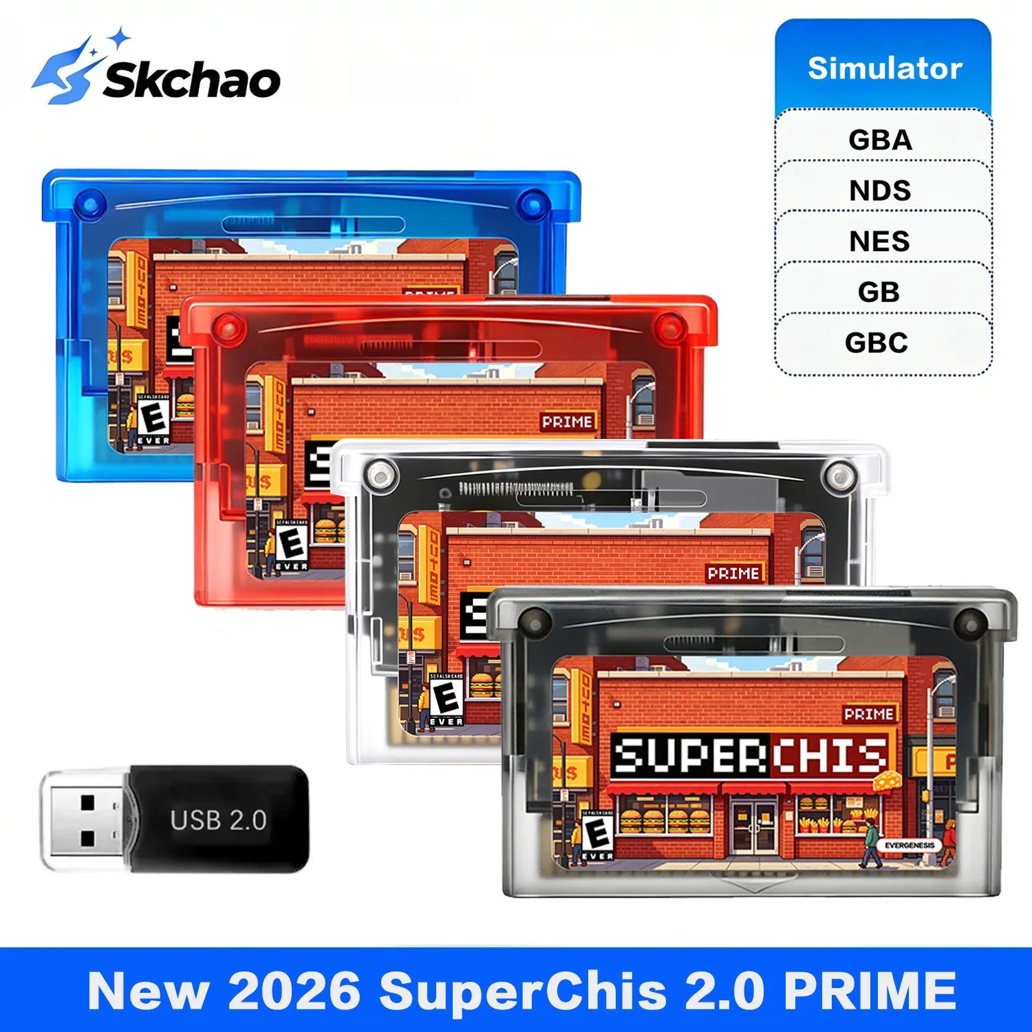 2026 SuperChis 2.0 Prime Game FlashCart SuperFW 0.2 Version for GBA/NDS/GBA SP/GBA Player SDRAM Powered SuperFW NOR Flash Cart Zpaxo