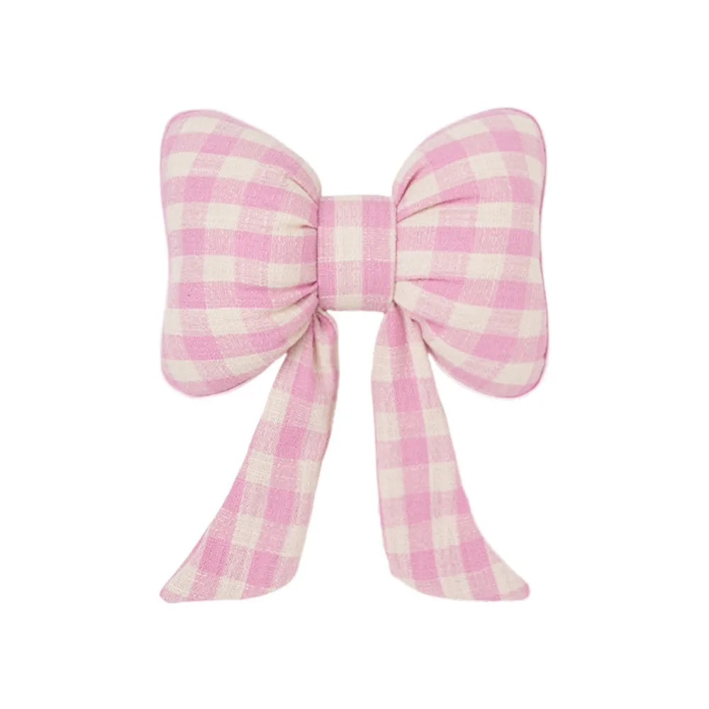 Pink Color Bowknot Pillows Plaid Interior Cute Design Car Seat Neck Rest Grid Pattern Bowknot Shape Bow Shape Pillow Adults Use Zpaxo Pink headrest