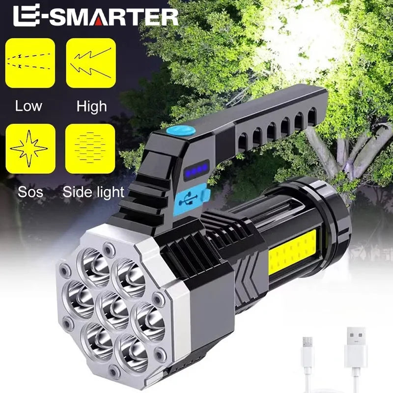 ESMARTER 7-LED Rechargeable Flashlight with COB Side Light 1000lm