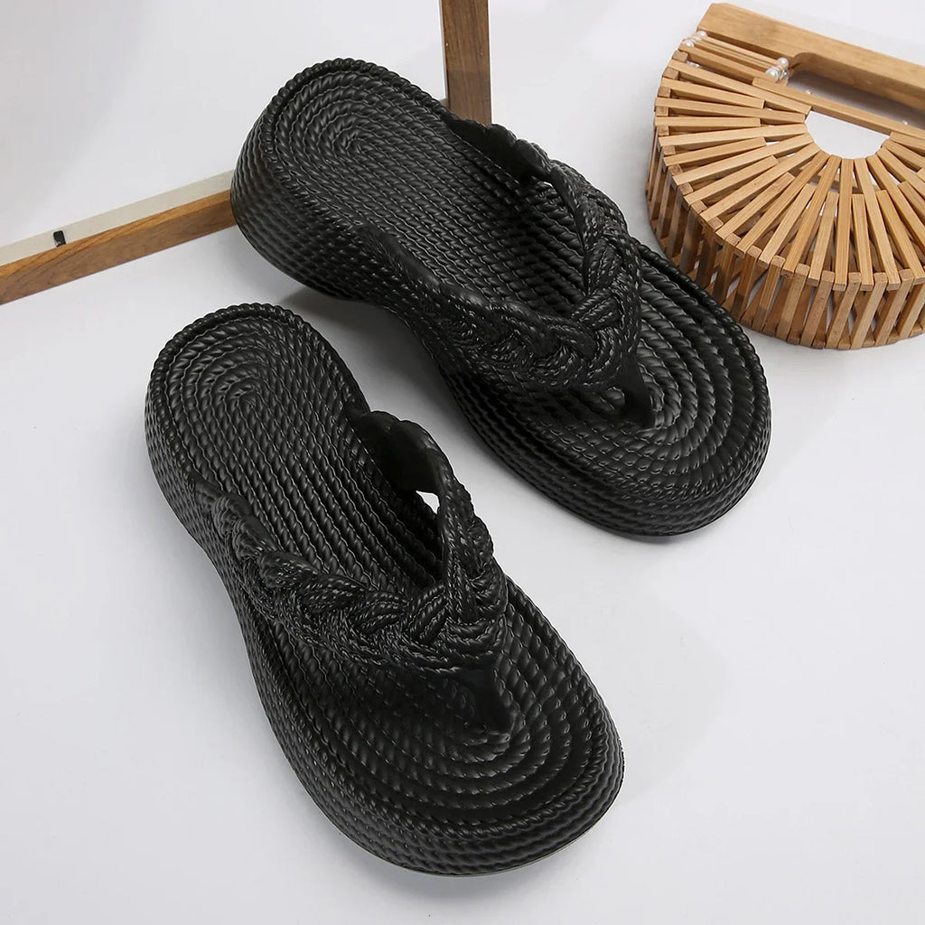Women Slippers Platform Wedges Flip Flops Summer Casual Cozy Slides Designer Beach Dress Sandals 2024 Fashion Sport Women Shoes Zpaxo black 40-41