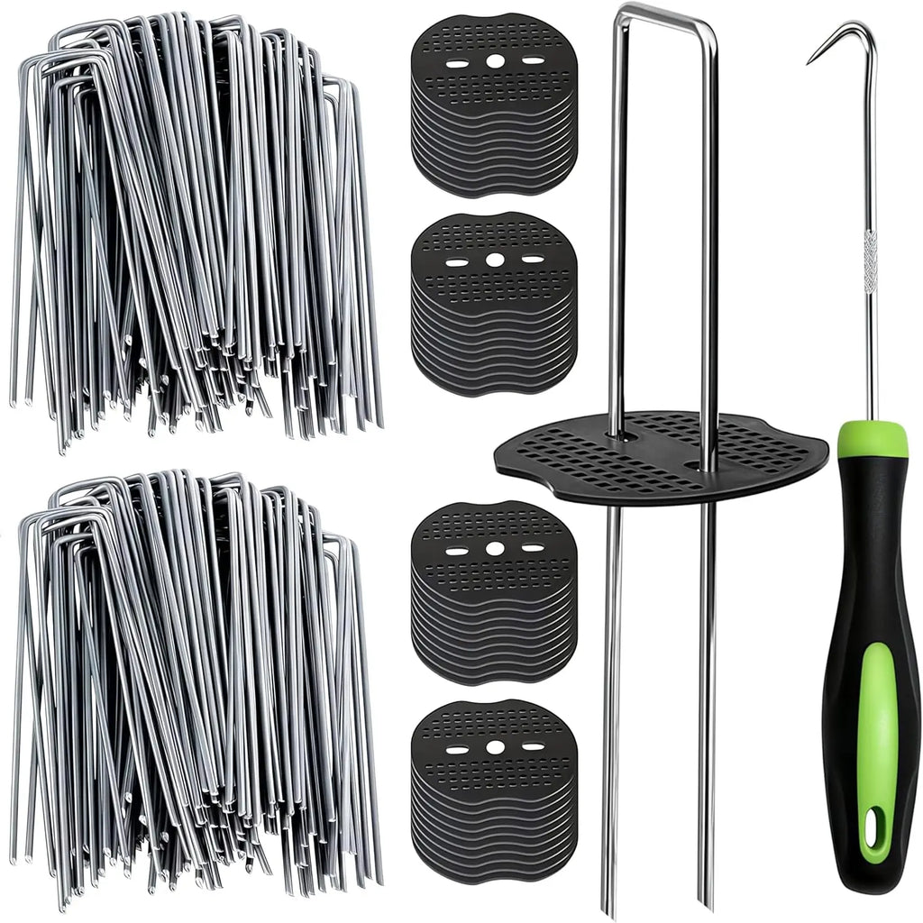 U-Shaped Garden Stakes & Staples Kit with Hook & Gaskets