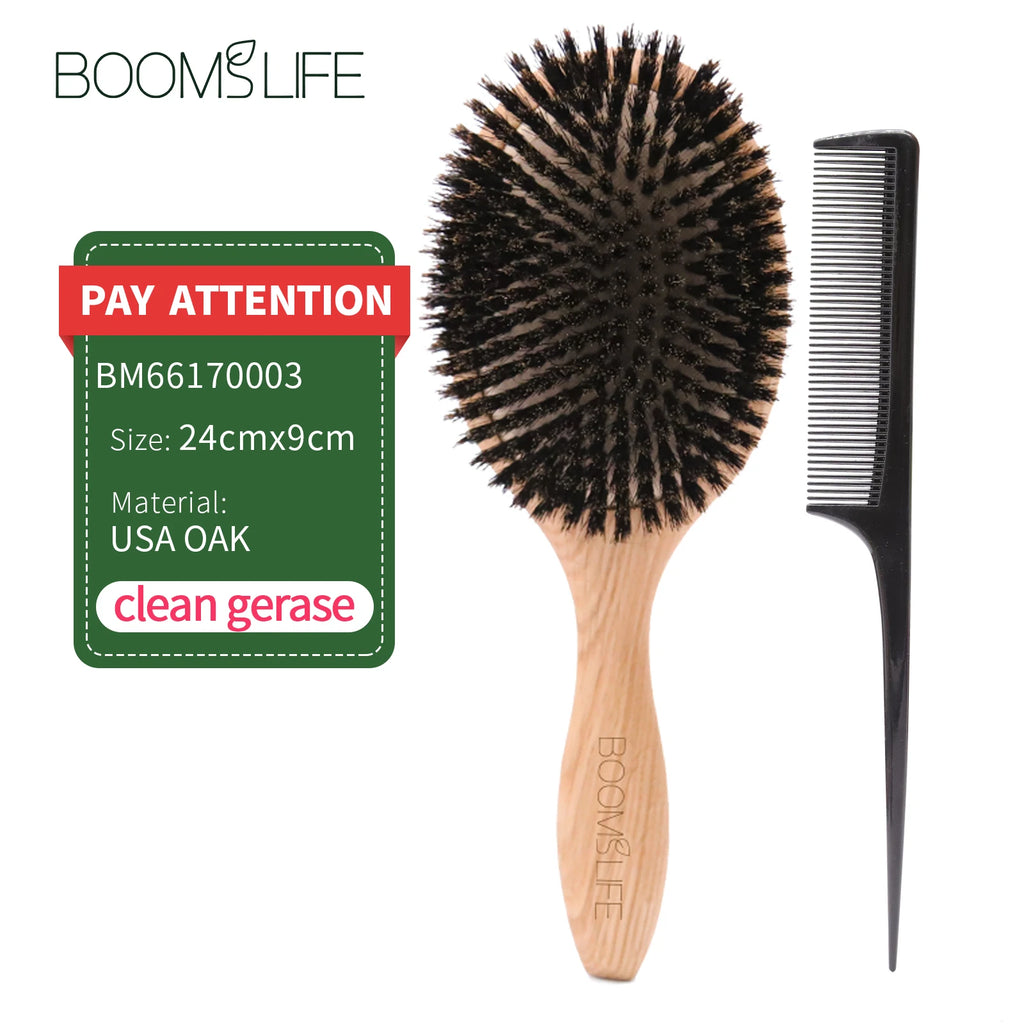 Boar Bristle HairBrush Wood Hair Brush Peine OAK Wood Combs for Women Barber Beauty Care Paddle Scalp Massage Brush Zpaxo 2pc Boar Bristle 2