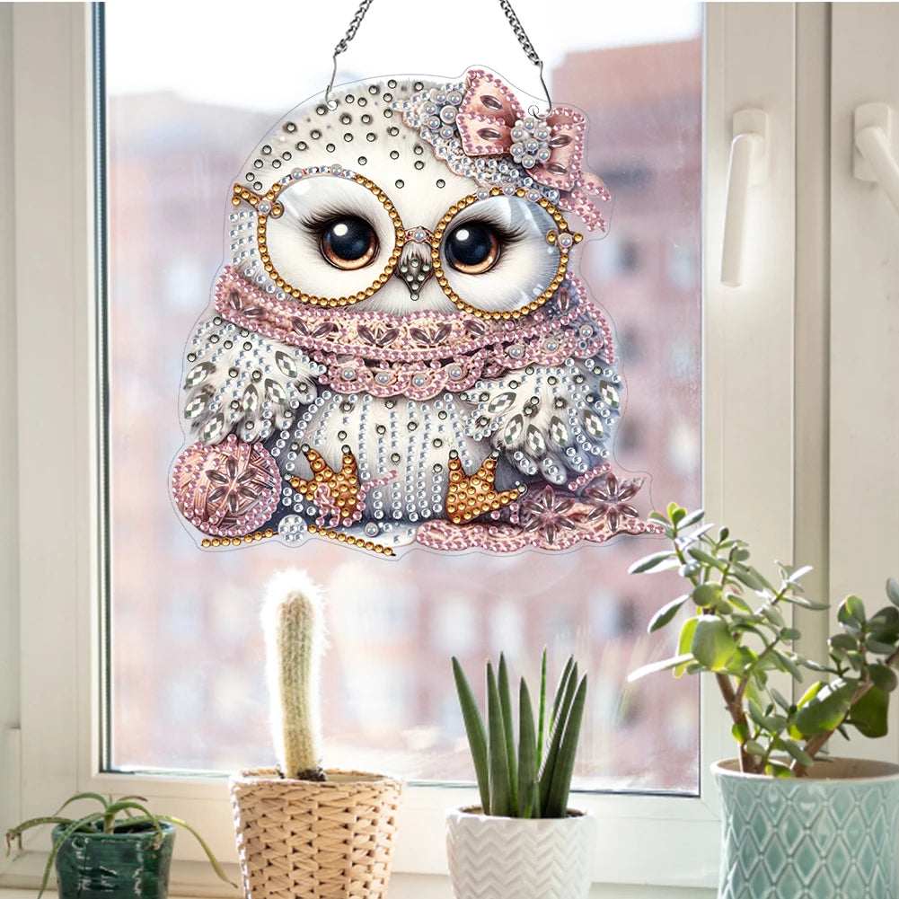 Single Sided Acrylic Owl Diamond Painting Hanging Pendant 5D DIY Dots Zpaxo