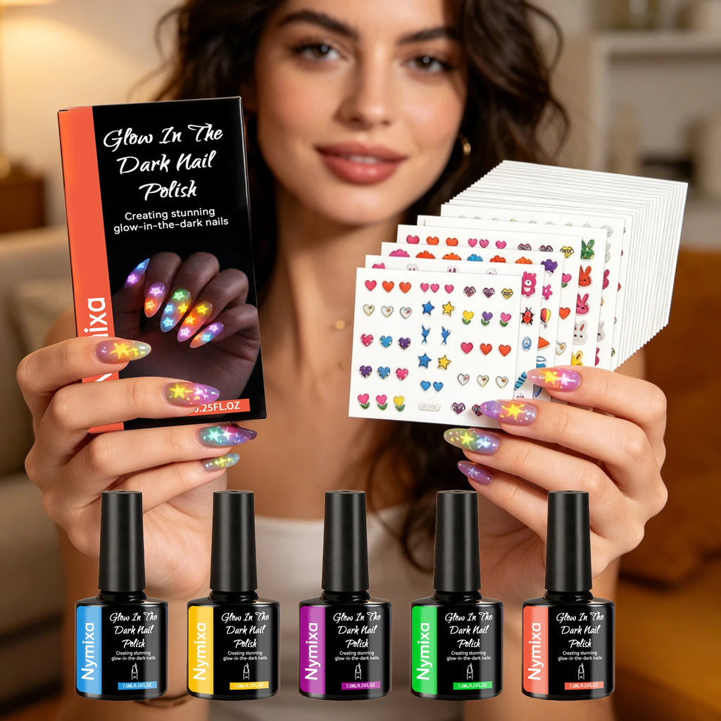 Glow in the Dark Fluorescent Nail Polish Set – 5 Neon Colors Gel Nail Polish Set Zpaxo