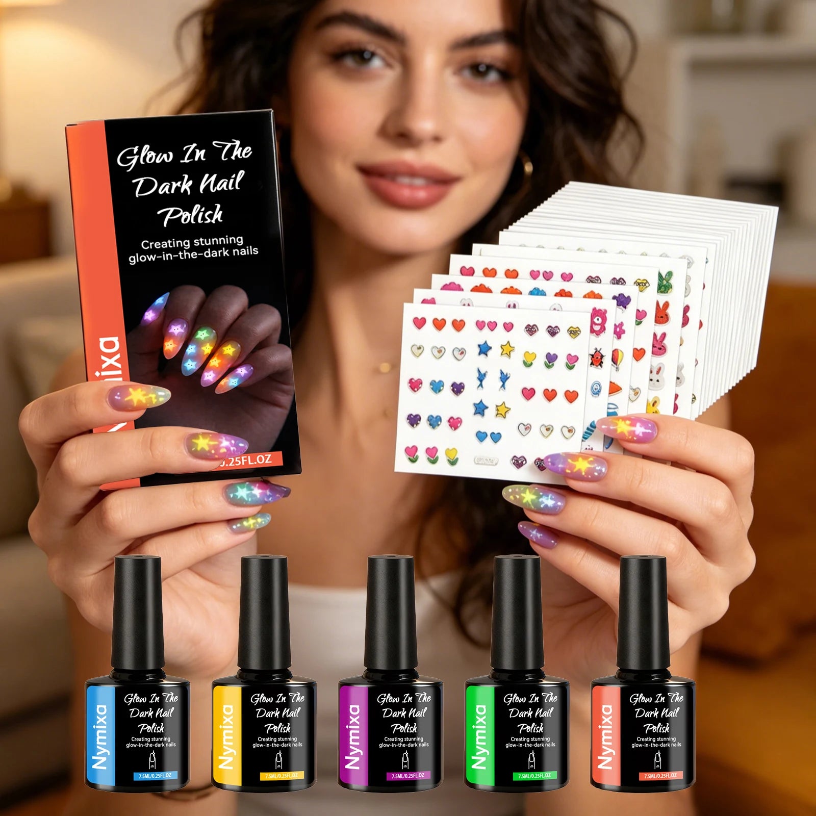 Glow in the Dark Fluorescent Nail Polish Set – 5 Neon Colors Gel Nail Polish Set Zpaxo