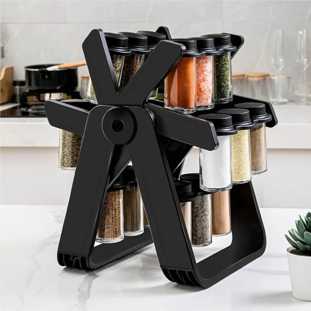 Household Rotating Storage Rack Rotating Glass Spice Rack Set Kitchen Storage Rack Spice Storage Rack Seasoning Storage Rack Zpaxo