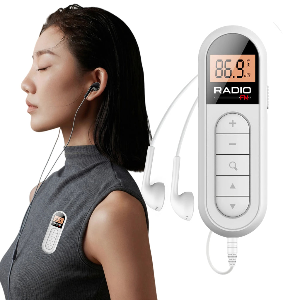 Portable FM Radio Digital Tuning LCD Display Headphones Belt Clip Gym