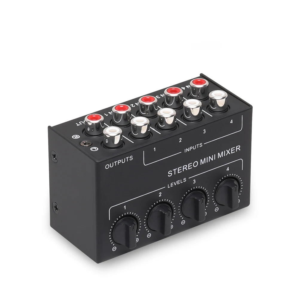 Professional Stereo 4 Channel Passive Mixer for Live Studio Recording Low Noise No External Power Supply Adjustment Sound Mixer Zpaxo