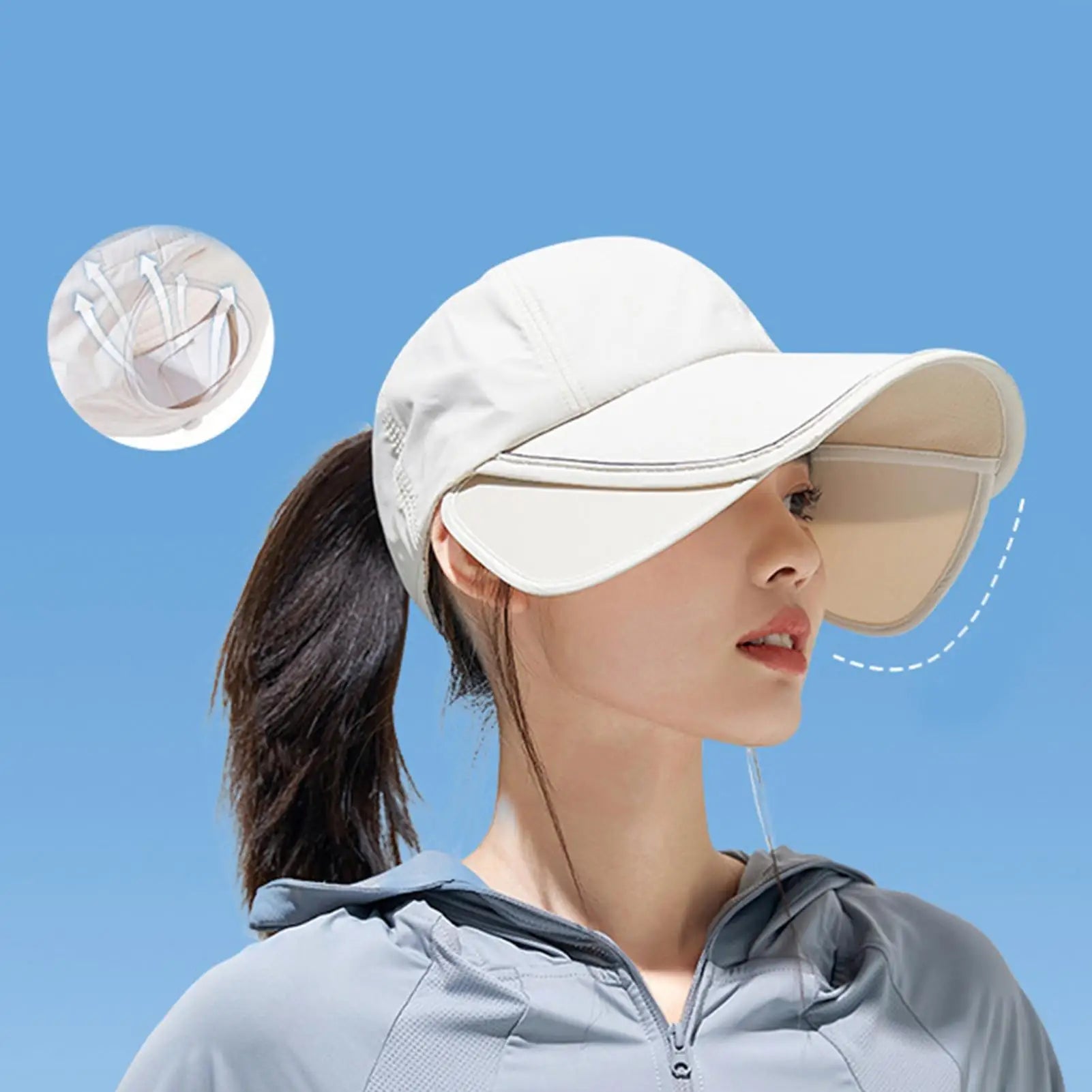 Sunscreen Hats Widened Brim Summer Sun Hat Outdoor Big Brim Cap Breathable Fishing Hat Retractable Sunshade UV protection Zpaxo