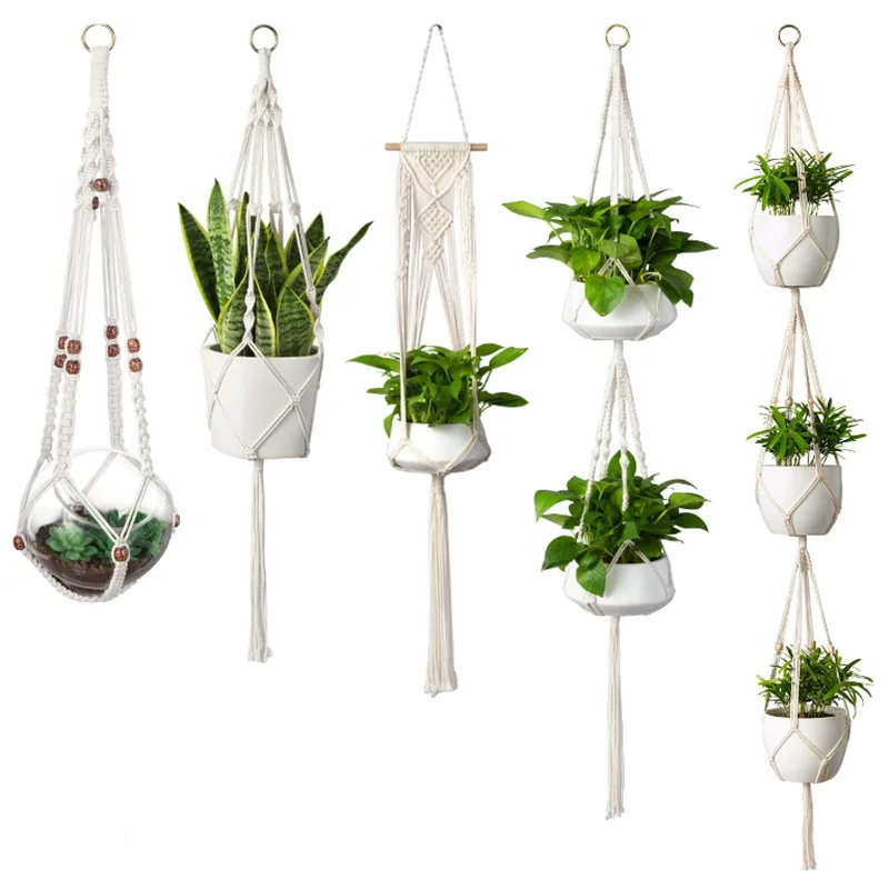 Bohemian Hand-woven Plant Hanging Basket Holder Indoor Outdoor Stand Zpaxo