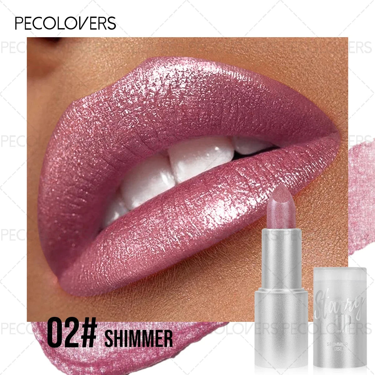 1pc Sparkling Pearlescent Lipstick, Moisturizing & Long-Lasting, Shimmering Glitter Finish, Pink Tone, Ideal for Music Festivals Zpaxo 02