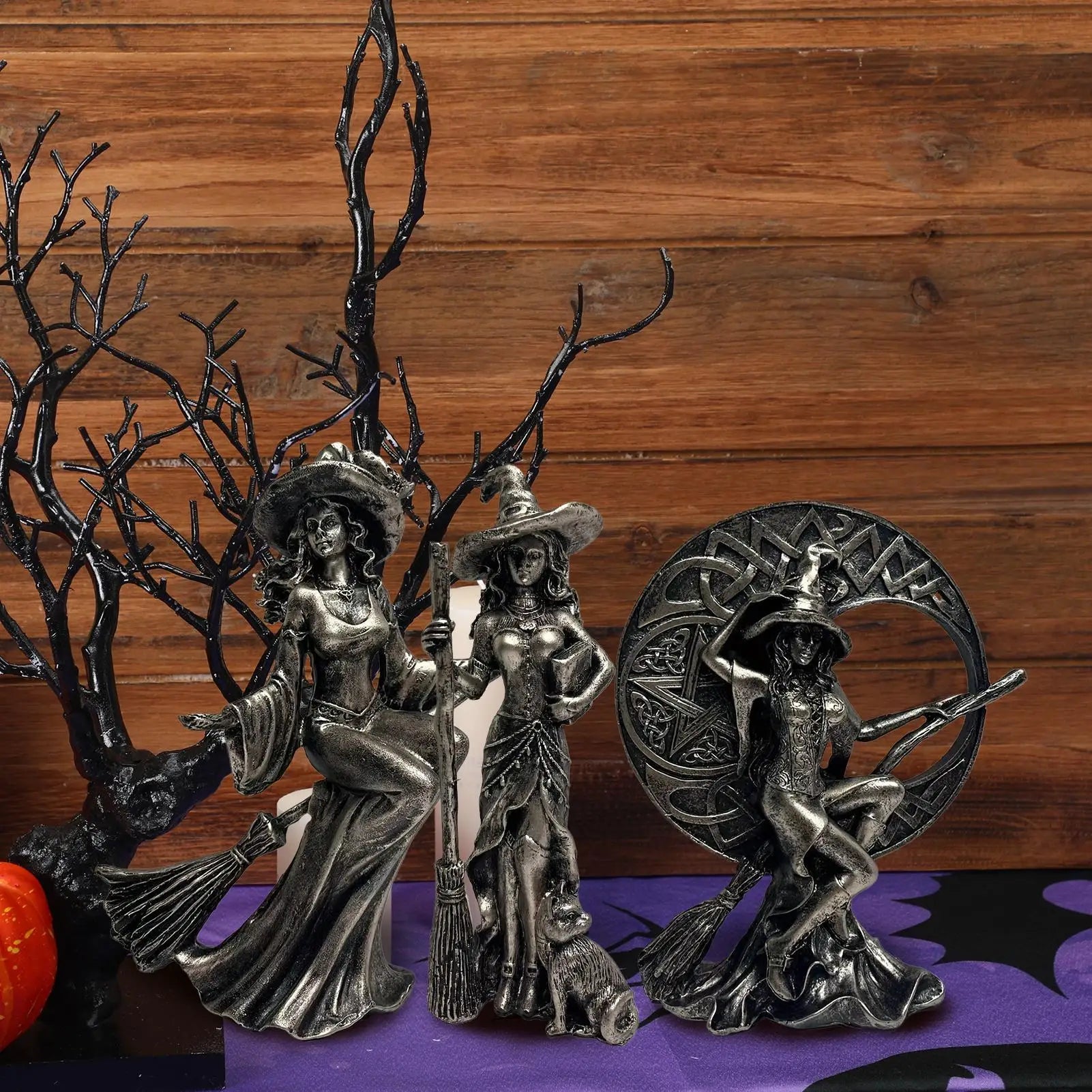 Halloween Witch Figurines Gothic Resin Figurine Retro Magician Decor
