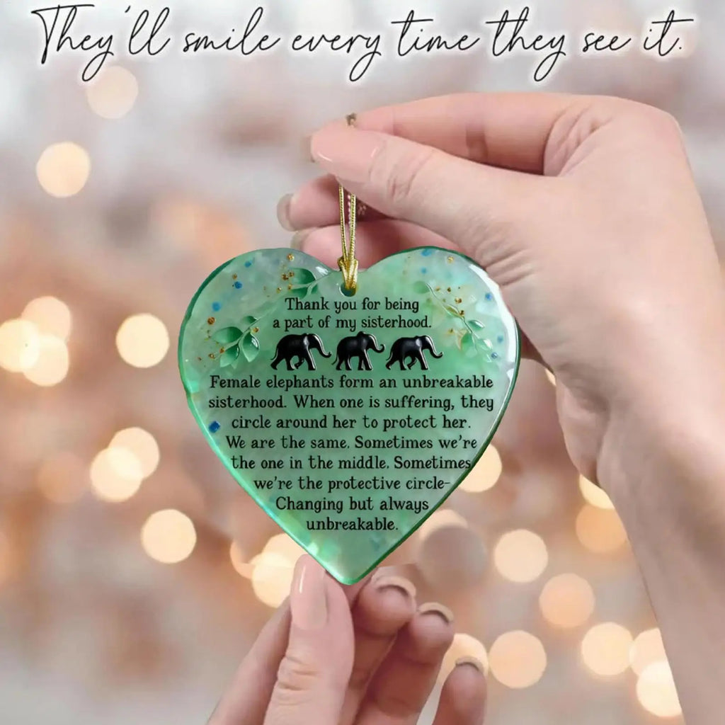 Elephant Sisterhood Ornament Heart Shaped 2D Acrylic Christmas Tree