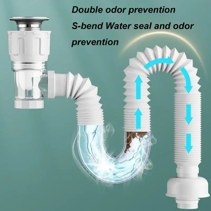 Flip Top Anti-Odor Drain Pipe Set Kitchen Sink Drain Retractable Deodorizing Filter Flexible Downspout Bathroom Anti Clogging Zpaxo