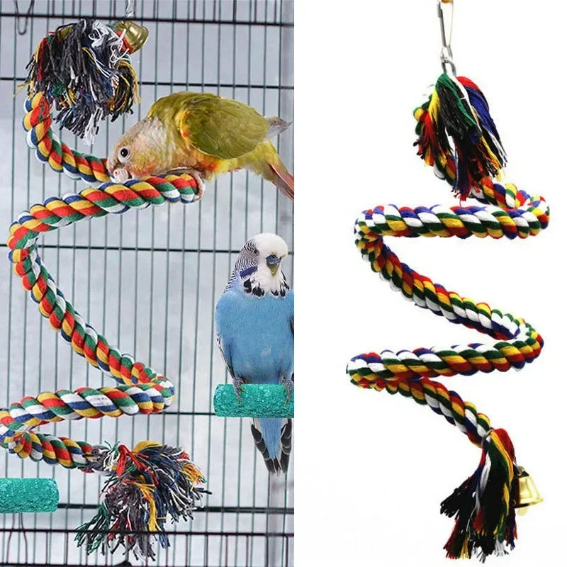 Bird Toys Parrot Climbing Rope Birdcage Suspension Pole Cotton Rope Swivel Ladder Parakeet Training Chew Toys Pet Supplies Zpaxo