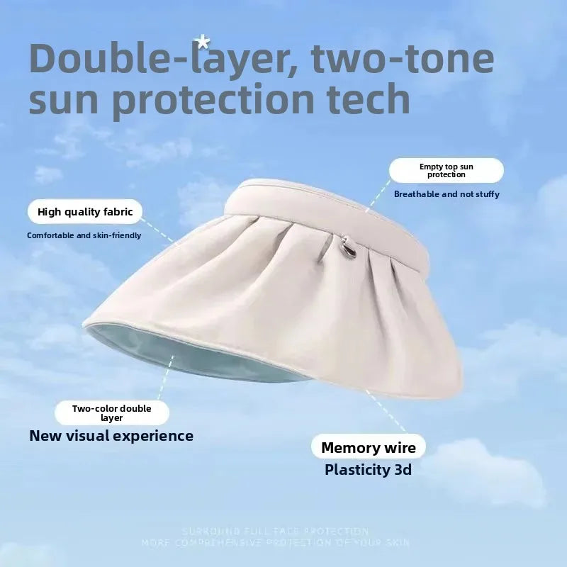 UPF50+ Women's Crownless Sun Hat Foldable Headband Korean Wide Brim