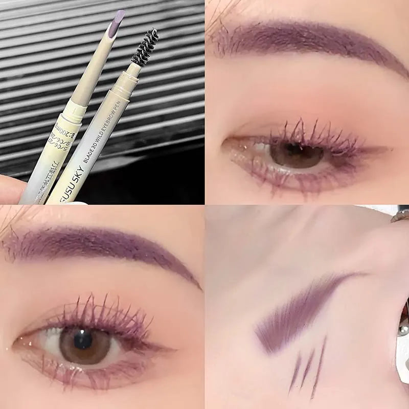 Ultra Thin Double-Ended Eyebrow Pencil Long-Lasting Smudge Proof Eye Brow Liner Contour Pen High Pigment Waterproof Brow Makeup Zpaxo 04 Purple brown