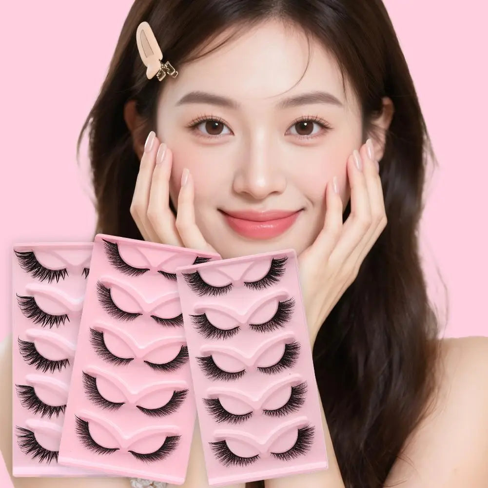 5Pairs Soft Natural Lashes Faux Mink Wispy Mink Eyelashes Extension Makeup Winged Fluffy Thick Lashes Cat Eye False Lashes Zpaxo