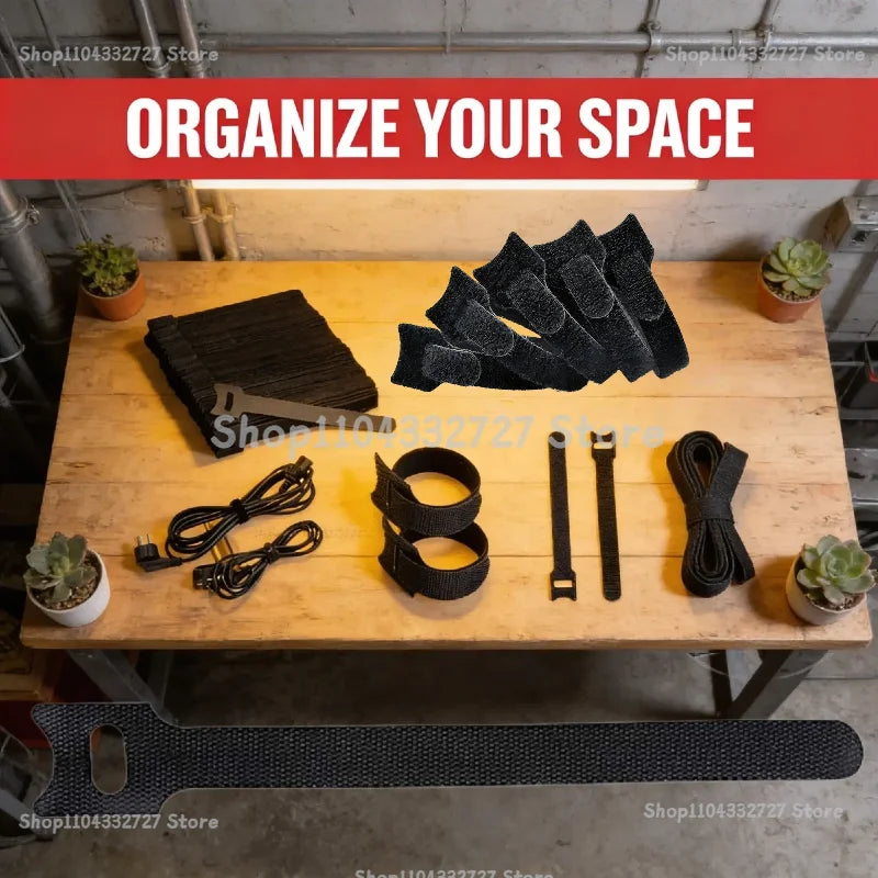 Cable Ties Reusable Cable Ties, Adjustable Cord Straps, Cable Organizer, Cord Wrap and Hook Loop Cords Management - Black Zpaxo