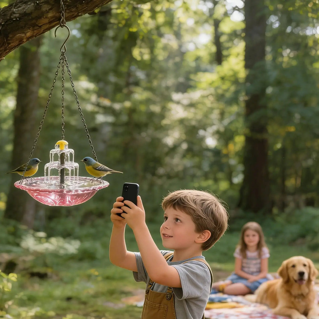 Solar Bird Bath Fountain Hanging Bowl Water Pump Outdoor Hummingbird