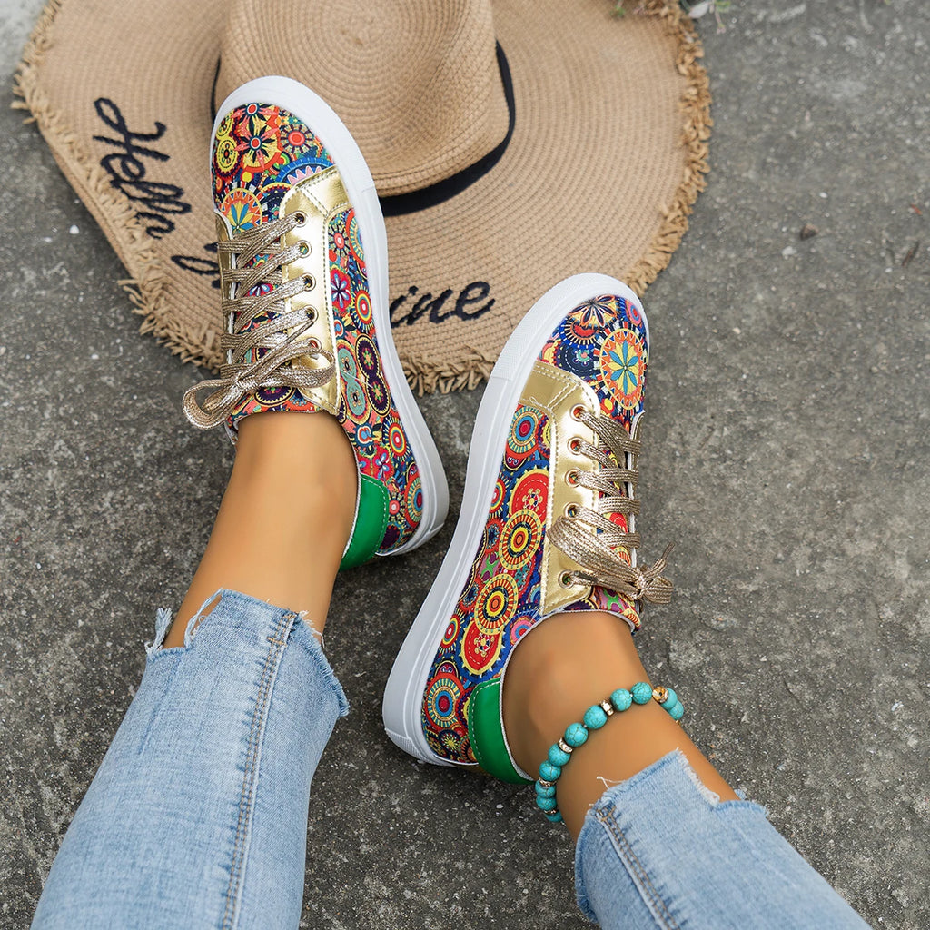 2024 Autumn New Women Fashion Printed Quality Low-Cut Flat Luxury Sneakers Women Comfortable Walking Shoes Zapatos De Mujer Zpaxo