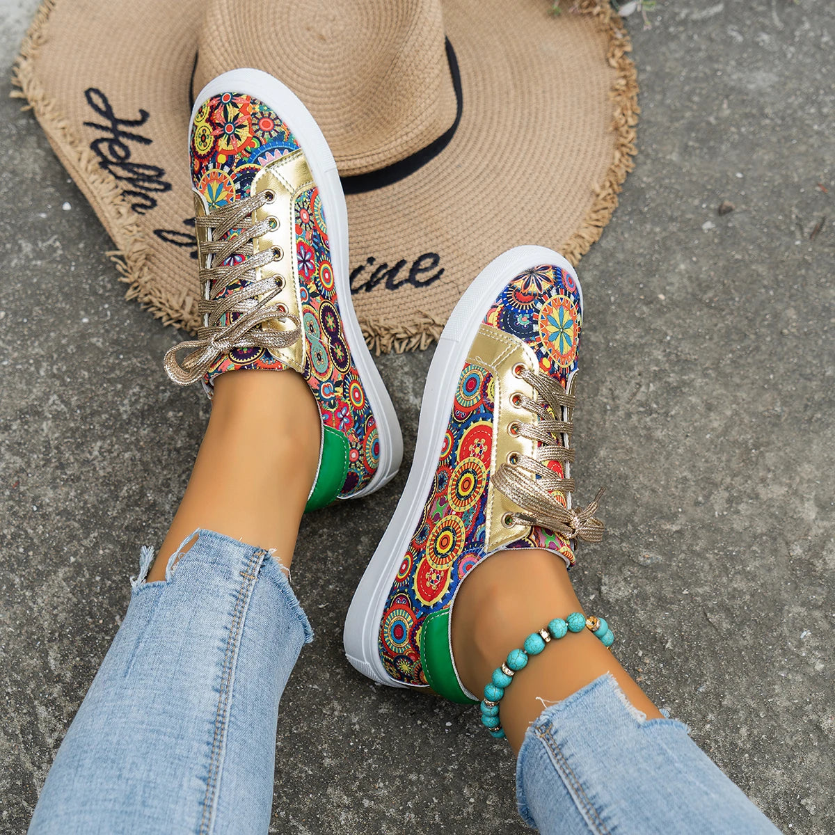 2024 Autumn New Women Fashion Printed Quality Low-Cut Flat Luxury Sneakers Women Comfortable Walking Shoes Zapatos De Mujer Zpaxo
