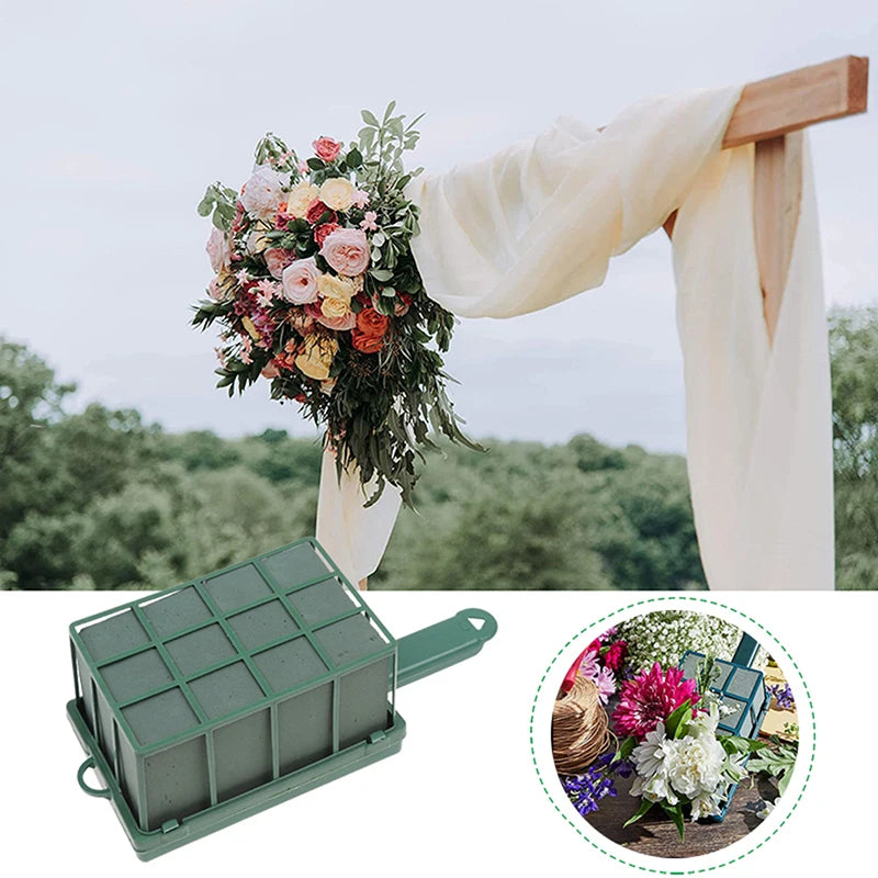 1Pc DIY Rectangle Dry Floral Foam Bricks Flower Holder Flower Stand Foam Blocks Artificial Flower Arrangement Cage With Handle Zpaxo