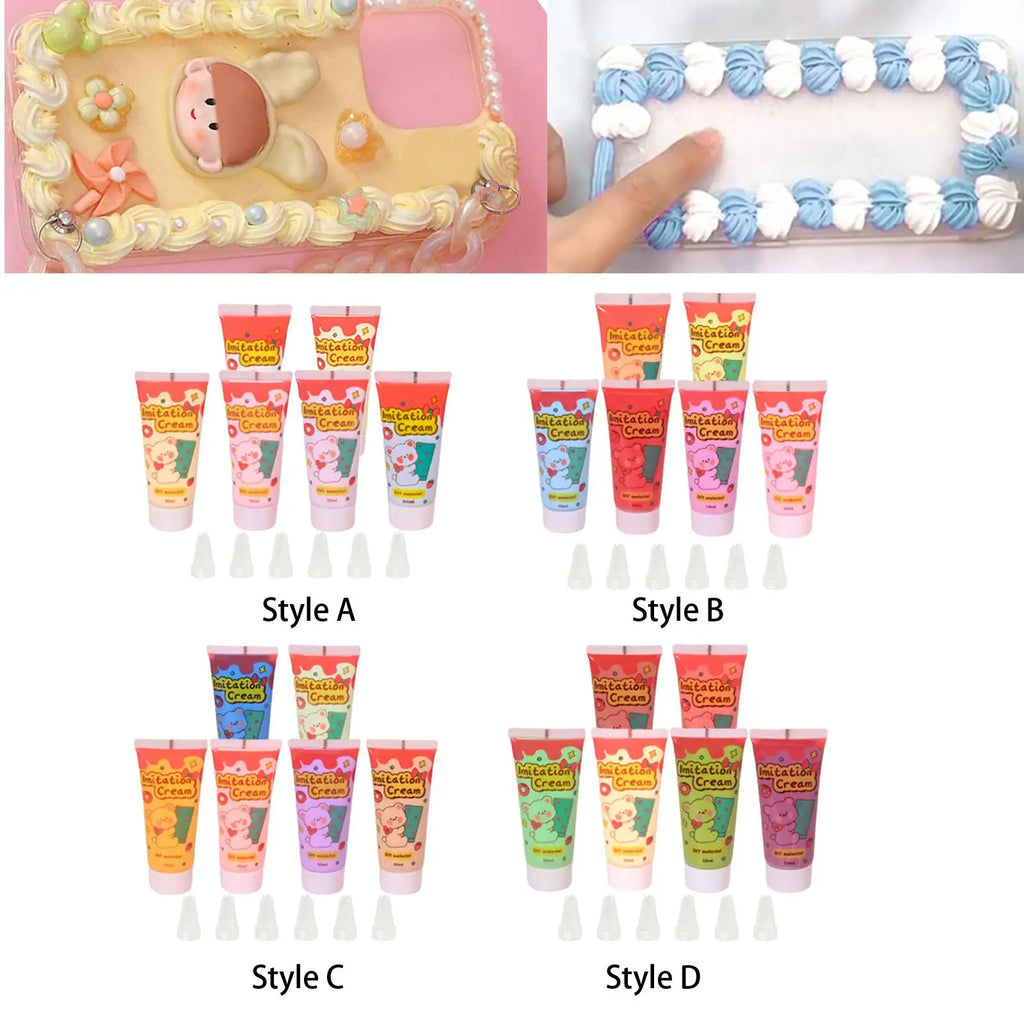 6x Cream Clay Glues DIY Phone Case Making 50G Cream Adhesive Simulation Whipped Cream Glue Set for Art Craft Projects Moulding Zpaxo