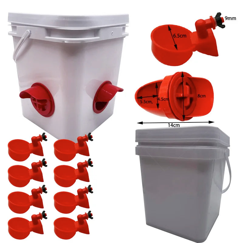 White Chicken Duck Goose Bucket Feeder Waterer 8 Auto-fill Cup 4 Port