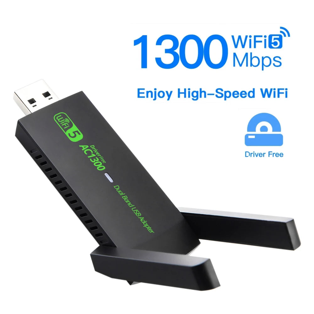 Dual Band 2.4G/5GHz USB Network Card USB 3.0 WiFi Adapter 1300Mbps High-Speed Wireless Receiver For Laptop PC Accessories Zpaxo