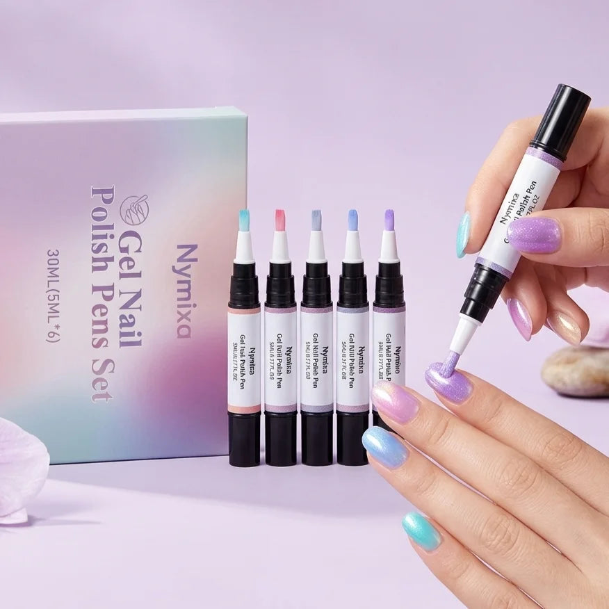 Nymixa Macaron Pearlescent Gel Nail Polish Pen Set – 6pcs DIY Gel Nail Polish Set Zpaxo